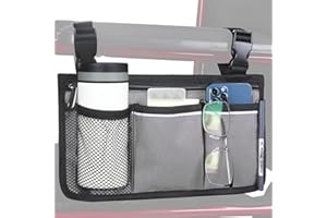 HSGEZUOQI Wheelchair Side Bag, Armrest Storage Pouch with Cup Holder and Reflective Strip Use of Waterproof Fabric for Most Wheelchairs, Walkers or Rollators (Grey)