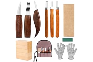 TNEDFOD Juego de herramientas de tallado de madera, 20 piezas, incluye 6 cuchillos para tallar, 10 piezas de madera, juego de cuchillos para tallar para adultos y niños