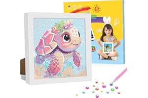 GHHKUD Kits de arte de diamantes para niños con marco, kit de pintura de diamantes de tortuga 5D, kits de arte de diamantes pequeños, juegos de arte y manualidades, regalos para niñas y niños, kits de