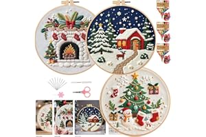 Smart-Feather Embroidery kit for Holiday, Hand Embroidery Kits for Christmas Cottage with Hoop, DIY Art Project Craft Kit (Welcome)