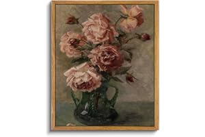 InSimSea Gerahmte Blumen-Wandkunst, Heimdekoration, Rosen in Vase, Vintage-Gemälde, Leinwanddrucke, botanische Drucke, Mitte des Jahrhunderts, moderne Dekoration,