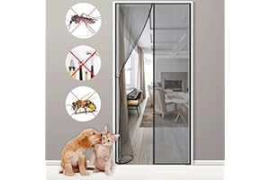 DTEDTY Magnetic Fly Screen Door, 145x200cm Keep Insects Out,Mosquito Door Screen Easy to Install Without Drilling,Top-to-Bottom Seal Automatically,Hands Free Black