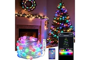 GuKKK Oświetlenie choinkowe, łańcuch świetlny RGB 15 m 99 LED, wodoodporne zewnętrzne lampki świąteczne, reaguje na muzykę, sterowanie za pomocą aplikacji i pilota, oświetlenie bożonarodzeniowe do