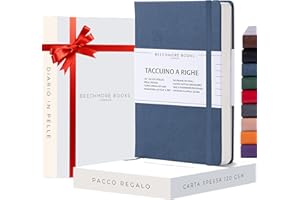 Beechmore Books Taccuino a Righe - A5, Blu Navy I Diario di Qualità con Copertina Rigida in Pelle Vegana, Carta Color Avorio Spessa 120g/m², Confezione Regalo, Per Scrittori, Giornalisti e Studenti