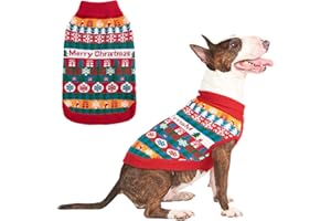 EXPAWLORER Christmas Dog Jumper - Knitted Xmas Costume Dog Clothes Gift, Sleeveless Sweater with Colorful Stripes and Snowflakes, Warm Holiday Outfit Winter Coat for Small Medium Large Dogs, Medium