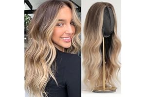 HAIRCUBE Long Hair Wigs for Women Ombre Color Brown to Blonde Synthetic Curly Hair Wig Middle Parting