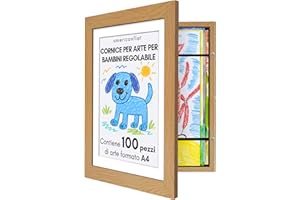 Americanflat Cornice Porta Disegni per Bambini (Rovere) - Cornice A4 con Passepartout e 25x32 cm Senza Passepartout - Cornice Apribile per Disegni Bambini con Vetro Infrangibile