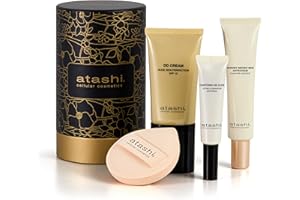 Atashi - Cofre Ritual No Make Up-Make Up - DD Cream Tono Claro (50ml) + Contorno de Ojos Iluminador (15ml) + Exfoliante Radiant Skin (40ml) + Esponja Maquillaje