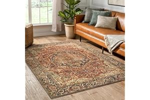 Hafaa Rugs Living Room Large 200x290 CM – Vintage Traditional Multicolored Design Area Rugs Boho Cashmere Style Carpet for Dining Room - Soft Short Pile Non Slip Washable Rug, Majestic