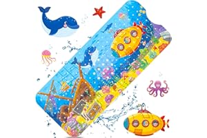 GUHAOOL Tapis de Bain Antidérapant pour Enfants 100x40cm, Tapis de Baignoire Antidérapant avec 200 Ventouse Matériel de PVC, Tapis de Baignoire Anti Glisse Antibactérien et Ans BPA Lavable en Machine
