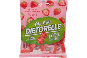 Dietorelle - Caramelle Morbide Vegan Fragola, Caramelline Morbide, Senza Zucchero, Senza Glutine, Con Dolcificante Naturale - 70 Gr