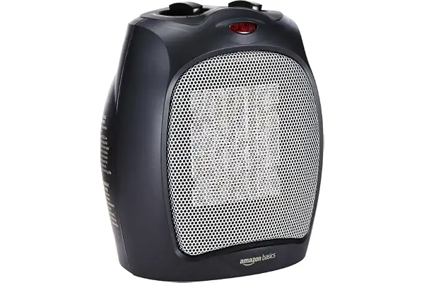 Amazon Basics Calefactor de cerámica, 1800 W, con termostato ajustable, Negro