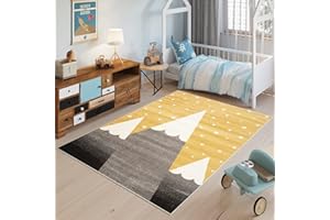 TAPISO Fiesta Tappeto Bimbi Tappeto Cameretta Bambini Tappeto Giallo Fumo Montagne A Pelo Corto 200 x 300 cm