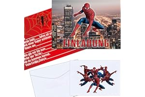 PUDUOY 12 Stück Spiderman Einladungskarten Kindergeburtstag Junge Mädchen für Geburtstagseinladungen, Geburtstag Einladungskarten Geburtstag Junge, Partyeinladungen für Kindergeburtstage Einladungen Kinder
