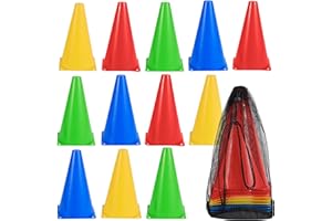 Bramble - 12 Stück Pylonen mit Tragetasche, Verkehrshütchen für Sport, Fußball, Kinder, Hunde, Training - 23cm