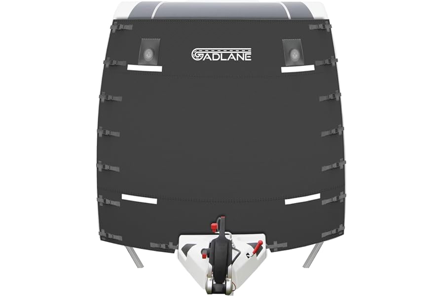 GADLANE Caravan Front Cover - Caravan Front Towing Cover Protector with High Visibility LED Lights & Reflective Strips, Waterproof, Fits Most Caravans - Includes Storage Bag (Black)