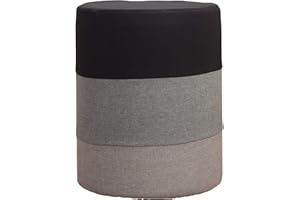 Rebecca Mobili Reposapiés Redondo Acolchado, Pouf Asiento, Blanco Gris, Ideas para Decorar el hogar, Sala de Estar Dormitorio- Medidas: 45 x 35 x 35 cm (AxANxF) - Art. RE4533