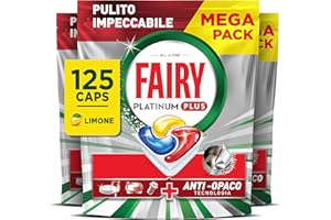 Fairy Platinum Detersivo Pastiglie Lavastoviglie Plus Complete, Brillantante, 125 Capsule, Limone, Tecnologia Anti-Opaco, Contro Il Grasso e le Incrostazioni Ostinate Anche Nei Cicli Brevi