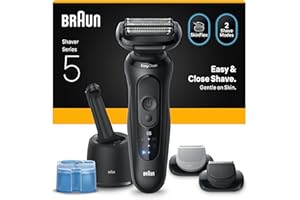 Braun Rasoir Electrique Homme Series 5 52-N7650CC Noir, Etanche, Lames Flexibles Pour Raser Doucement Le Visage, 2 Modes De Rasage, Tondeuse A Barbe Et Pour Le Corps, Coffret, Station De Nettoyage