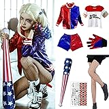 DAZZTIME Harley Quinn Costume Bambina,Ragazze Bambina Costume Halloween con T-Shirt Giacca Pantaloni Guanti,per Carnevale Hal