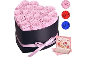 Livofloral Rosenbox, 17 Konservierte Rose Ewige Rose, Infinity Rosen Geschenke für Mutter Geburtstagsgeschenke Valentinstag Weihnachten Hochzeitstag, Herz Box für Freundin Frauen Oma, Pink