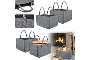 Aufun Borsa in feltro, 4 pezzi Borsa portalegna Cesta con Manico Pieghevole, borse in feltro per la spesa, Cesta per Legna per la conservazione di legno, giornali (50 x 25 x 25 cm, Grigio Chiaro)