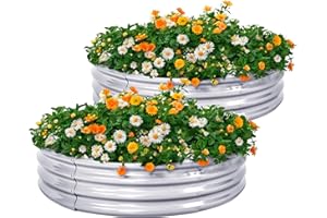 KINI MOX 2 aiuole rialzate da giardino, rotonde, in metallo zincato, 10 x 10 x 3 m, per esterni, fioriere da giardino per verdure, fiori e erbe (120 x 120 x 29 cm)