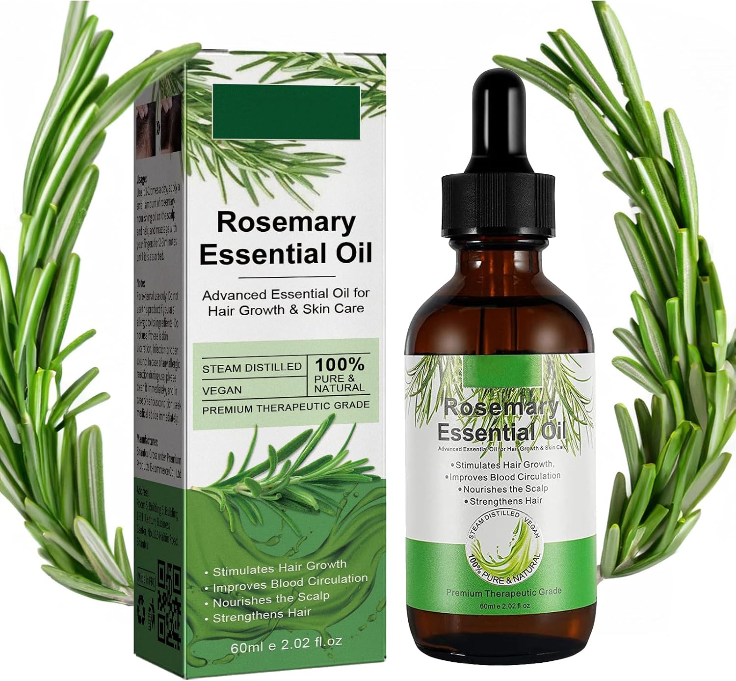 Aceite de Romero Para el Cabello, Aceite de Romero Para Mujeres y Hombres, Orgánic Rosemary Oil de La Piel, Cejas, Pestañas, Nutre el Cuero Cabelludo y Estimula el Crecimiento del Cabello (60ML)