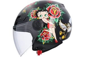SHIRO HELMETS Casco Moto Jet ECE Homologado Casco La Betty Negro Talla S (55/56) Casco de Moto para Hombre Casco Mujer