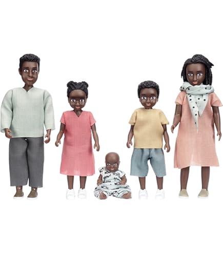 LUNDBY Dolls People – Doll Set – Jamie Family Of 2 Adults 3 Children For Dollhouse Dollhouse Furniture Small Plastic Mini Ethnic Dolls For Kids Ages 3 118