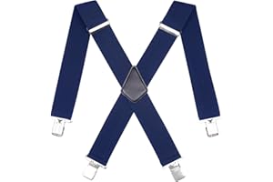 WELROG 50MM Wide Men Trouser Braces - X Shape Adjustable Elasticated Heavy Duty with Strong Metal Clips