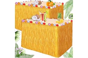 LZMDISU 9 FT Luau Grass Table Skirts, 2 Pack Hawaiian Luau Grass Skirts Natural Table Skirt for Luau Party Hawaiian Party Birthday Tropical Beach Party Decorations Supplies, 9 FT x 2.5 FT