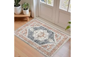 Taleta EMILY Washable Doormat Indoor Non-slip for Entryway Orange Soft Entrance Carpets Inside Small Rugs Vintage Short Pile Floor Mats for Hallway Bedroom (Orange, 50 x 80 cm)