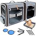 Lekeinchi 2-in-1 Cat,Dog Carrier for Small Medium Large Pets up to 35 Lbs, (17.7"*2)*16.5"*13" Car Travel Carrier with Litter Tray, Bowl and Locking Zipper (Grey)