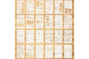 Aster 24 Stück Journal Schablonen Bullet Tagebuch Stencils Set, DIY Zeichnung Vorlage Wiederverwendbares Zeichenschablone Kunststoff Journalschablonen für Journal Notizbuch Scrapbook Kalender
