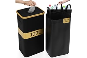 Deco haus® Poubelle tri Selectif Cuisine [avec sac supplémentaire] - Poubelle 100L Cuisine - Déchets et Recyclage - Bac de tri - Compacteur pour Bouteille Plastique Recyclage