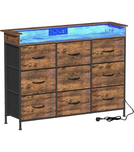 FURNIBELLA - Commode met 4 Stoffen Laden - Industriële Opbergkast in Rustiek Bruin en