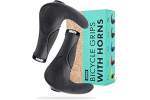 AARON Horn Handlebar Grips with Gel Cushioning, Ergonomic Handlebar Horns Made of Non-Slip Rubber, Bicycle Grips for E-Bike, Trekking Bike, Mountain Bike, Touring Bike, Black