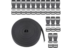 ZOCONE 10m Sangle Sac a Dos 25mm avec 15 Paires Boucle Sangle, Ajustable Boucle Sangle Nylon, Sangle Nylon Noir Sangle Sac Bandouliere pour Sacs à Dos, Couture, Bagages, Sangle Valise