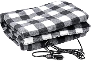 Stalwart Heated Car Blanket - 12-Volt Electric Blanket for Car, Truck, SUV, or RV - Portable Heated Throw - Camping Essentials (Black Plaid)