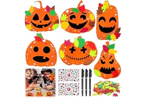 Capgoost Set di 12 pezzi per l'autunno per bambini, fai da te, zucca, feltro, set fai da te con 50 foglie d'acero, strass per il giorno del Ringraziamento, schiuma di zucca