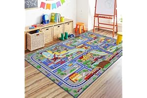 Capslpad Tappeto Educativo per Bambini - Sala Giochi 90 x 150 cm - Grande Traffico Stradale Auto Tappeto da Gioco