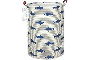 FANKANG Grand panier à linge, bac de rangement pour jouets, chambre d'enfant, domicile, en toile, pliable, revêtement en polyéthylène étanche, pour enfants, filles, garçons (requin)