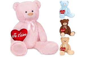 BRUBAKER Peluche géante XXL - Ours/Nounours - 100 cm - Rose - Cœur en Peluche 'Je t'aime' Inclus