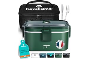 TRAVELISIMO Gamelle Chauffante 80W Lunch Box Chauffante Electrique 1,8L Boite Repas Isotherme 220V 24V 12V Boite Chauffante Repas Camion Bureau, Gamelle Chauffante Allume Cigare Boite Repas Chauffante