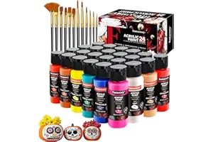 Fantastory Acrylfarben Set 24x 60ml,12 Pinsel;Exzellente Deckkraft,hohe Lichtechtheit,wasserfest Acrylic Paint;für Leinwand,Holz,Keramik,Modelle;Künstler,Profis,Anfänger[ProfessionelleSerie]