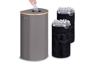 efluky Pfandflaschen Sammelbehälter mit Deckel, 100L Groß Pfandflaschen Aufbewahrung mit Zwei Tragetasche, Grau Behälter Leergut & Altglas Aufbewahrung, Flaschensammler mit Loch für Küche