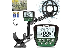 OMMO Metal Detector per adulti, 6 modalità con modalità gioielli, stelo regolabile 70-125 cm, alta sensibilità, forte anti-interferenza, display retroilluminato, bobina impermeabile IP68, metal