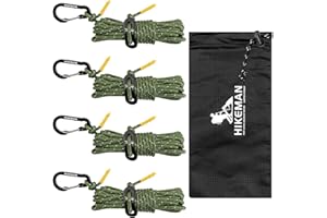 HIKEMAN Reflective Tent Guy Ropes - 4M Camping Guide Ropes,3mm Tent Guide Lines Cord with Aluminum Tensioners Adjuster for Outdoor Camping Hiking Caravan Awning Tents (Army Green, 3mm)