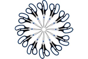 Belle Vous (12 Pack) Black & Blue Adult Scissors - Crafting/Stationery Scissors Multipack for Wrapping Paper - Sharp Heavy Duty Blades for Home/Office